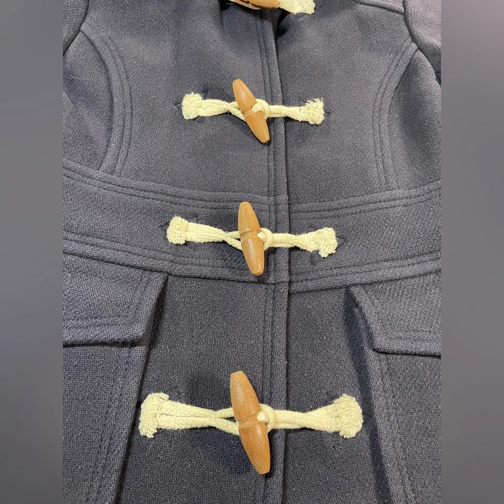 J Crew Duffle Coat, Removable Hood, Wood Toggles, Wool-Blend, Navy - Womens 4 - Picture 6 of 16
